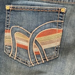 Old Navy Ultra Blue Vintage Boho Flare Embroidered Pocket Jeans Denim 16